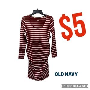 $5 item - NWT Old Navy maternity long sleeve maroon white fitted dress size S